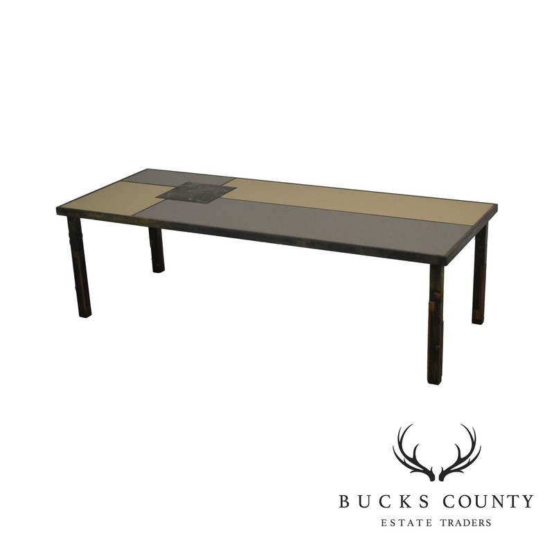 R. Mathis Tutto Metal Design Studio Crafted Iron & Stone Tile Top Coffee Table