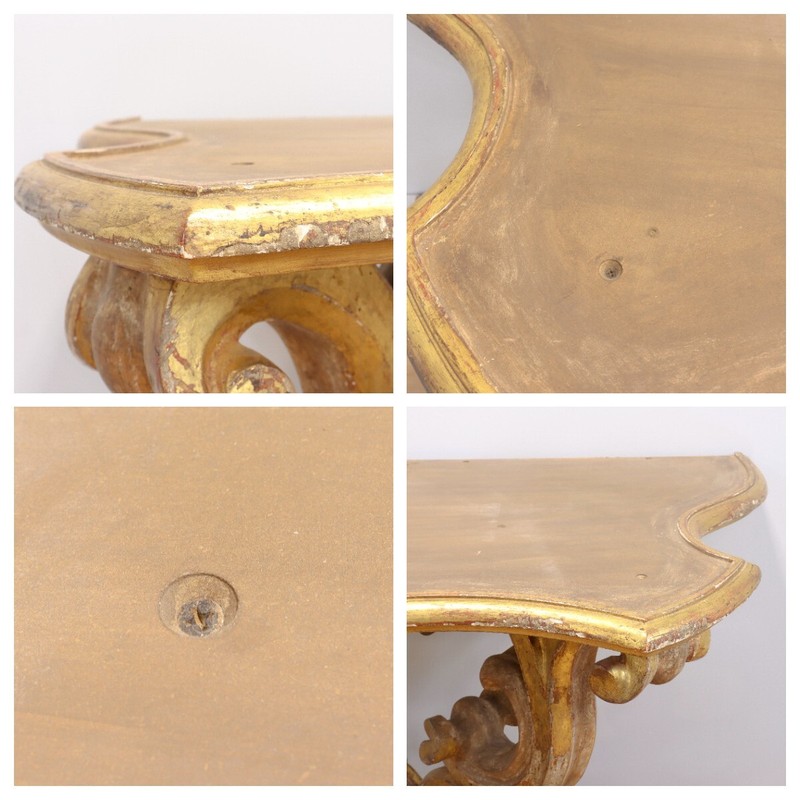Gessoed & Gilt Rococo / Louis XV Style Demilune Console Table with Limestone gallery