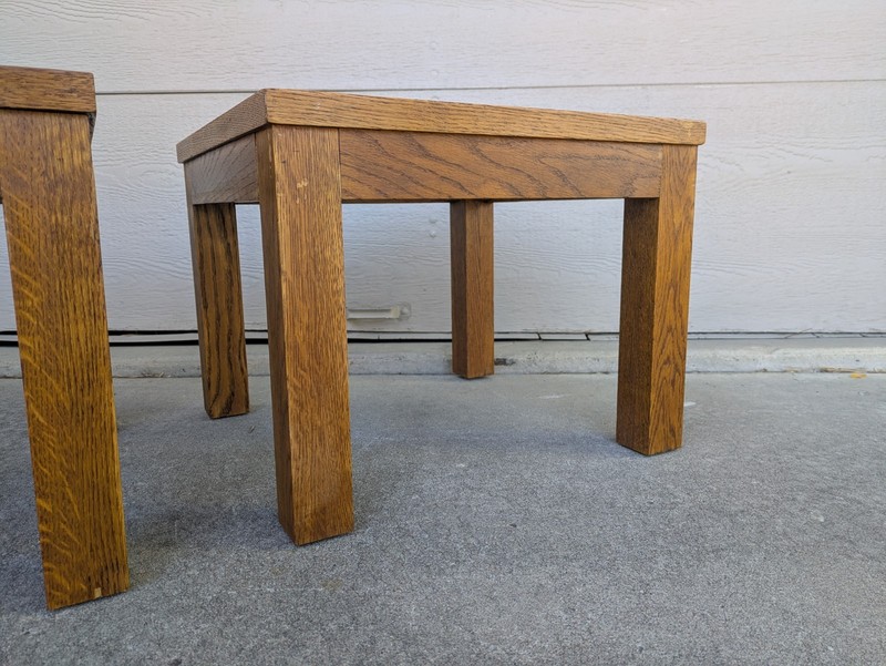 PAIR of Vintage Mid Century Modern Rustic Mission Solid Oak Wood Side Table A36 gallery
