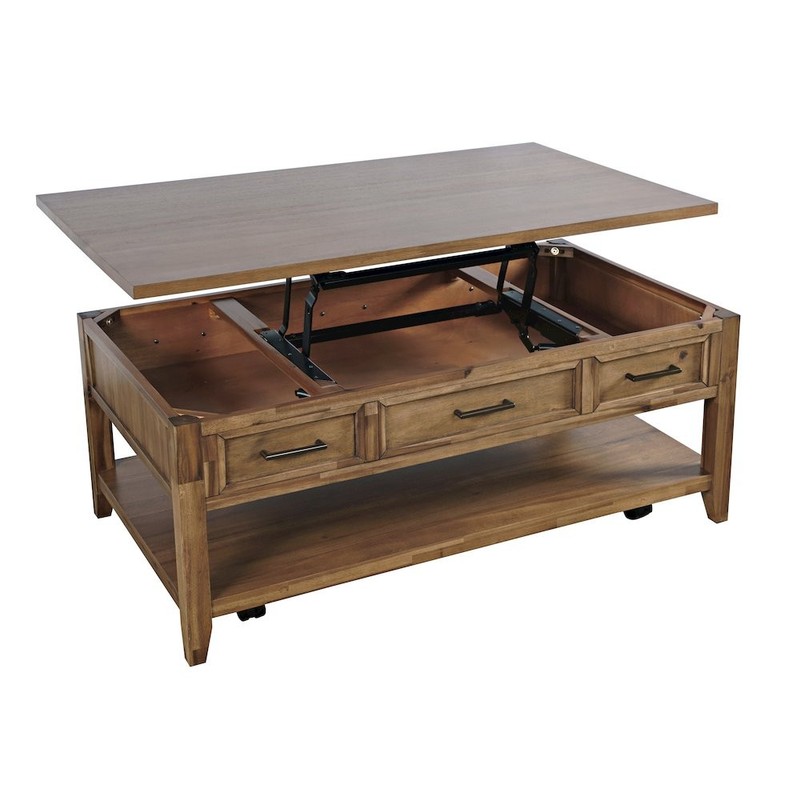 Claremont Transitional Rustic Wood Lift-Top Coffee Table with Wheels gallery