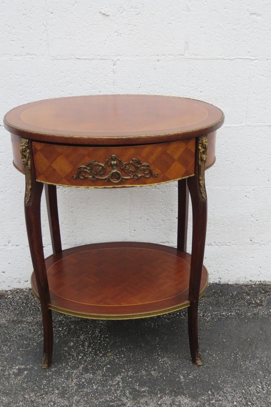 French Inlay Oval Two Tiers Side End Accent Table 5250