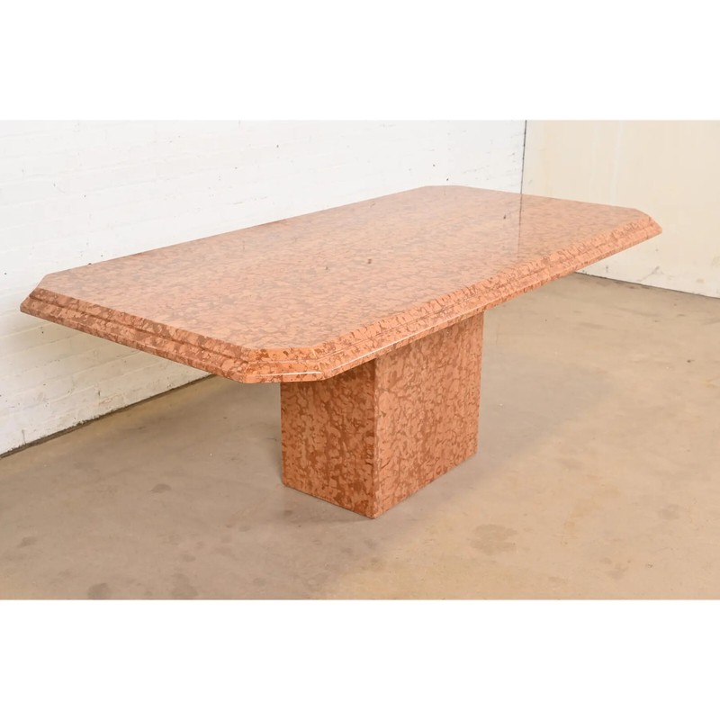 Modern Italian Rouge Marble Pedestal Dining Table, Circa 1970s gallery