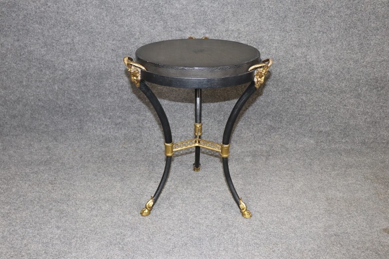 Hollywood Regency Style Leather Top Metal And Brass Rams head end Table gallery