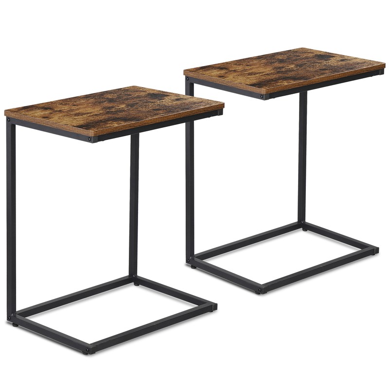 Set of 2 C-Shaped Side Table Couch Sofa End Table for TV Trays Living Room Brown