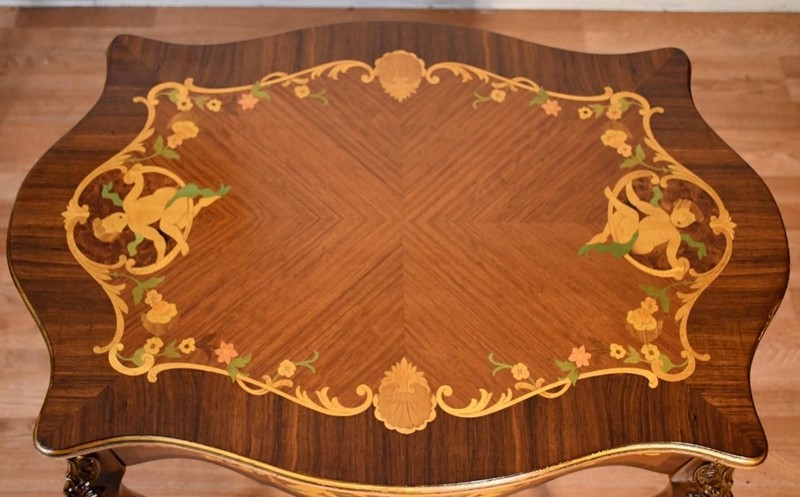 1910s Antique French Louis XV Walnut & Satinwood inlaid PAIR of side end tables gallery