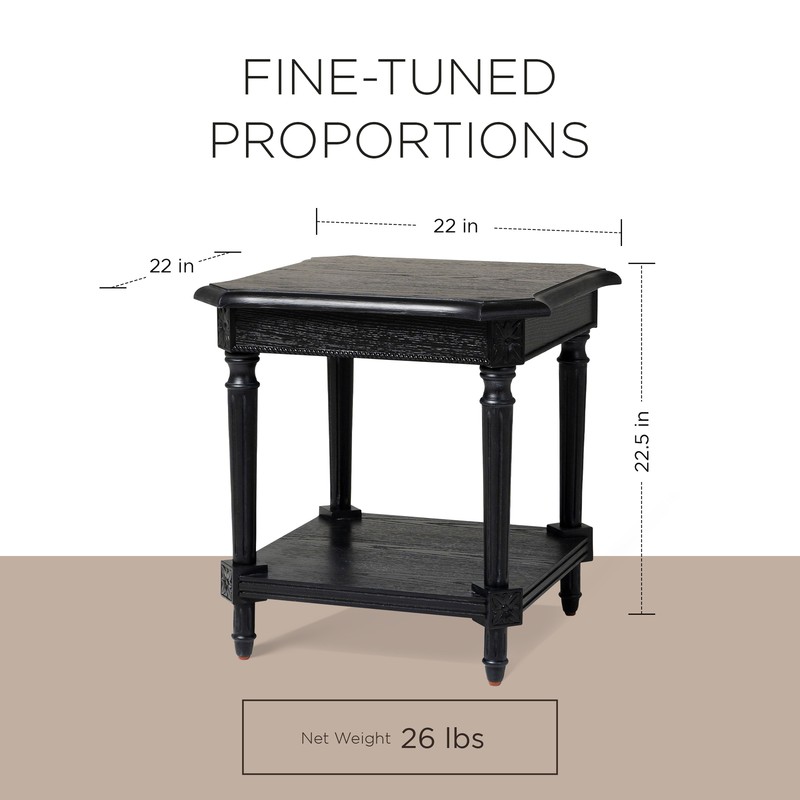 Maven Lane Pullman Traditional Square Wooden Side Table, Antiqued Black Finish gallery