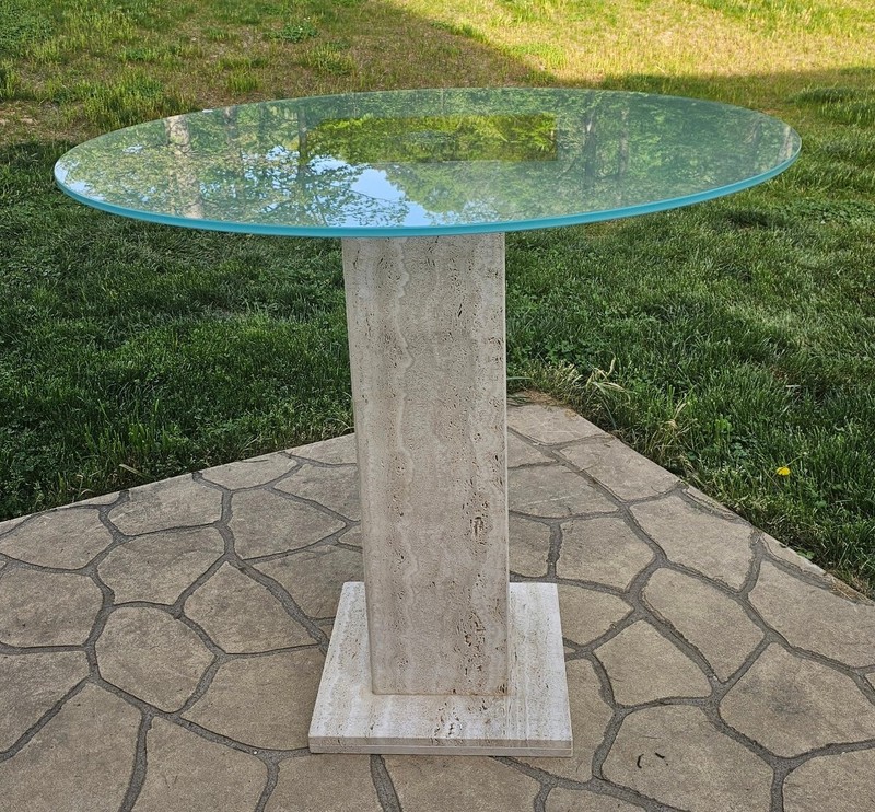 Travertine Italian Stone Bar/Pub Table W Glass