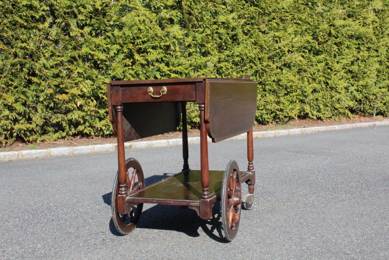 1970’s Tea Cart With Working Drop Leaf Sides, Wheels, And A Locking Drawer +keys gallery