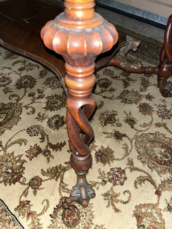 MERKLEN LIBRARY TABLE, 1890s, GREMLINS, DRAGON, BALL AND CLAW FOOT, ANTIQUE gallery