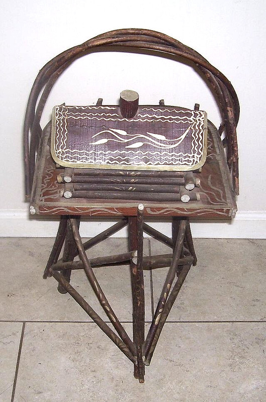 Early 20th Century Adirondack Twig Folk Art Table w/ Painted Silver Accents!! gallery