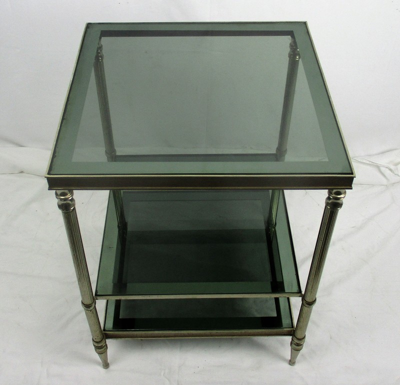 vintage small coffee cocktail side table 3 tier smoked glass chrome funky practi gallery
