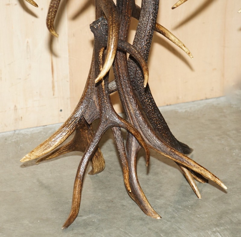 ANTIQUE GERMAN BLACK FOREST CARVED RAMS HEAD ANTLER SUPPER TABLE PART OF A SUITE gallery