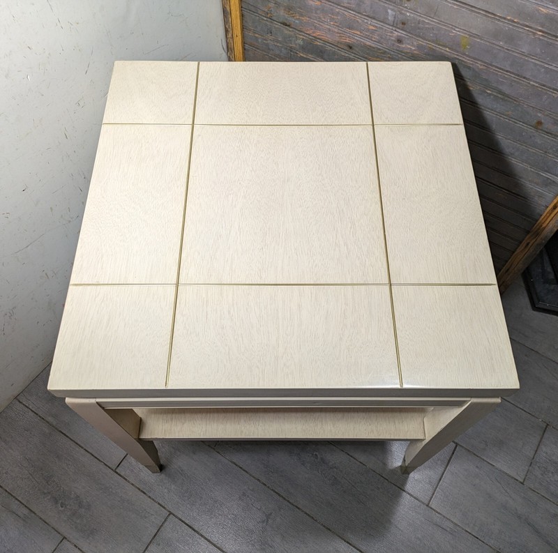 Vintage 1950s Lane Mid Century Modern Blonde Formica Brass 2-Tier End Table 1686 gallery