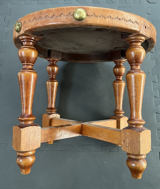Mid Century Peruvian Antique Emmbossed Leather South American Stool Llama gallery