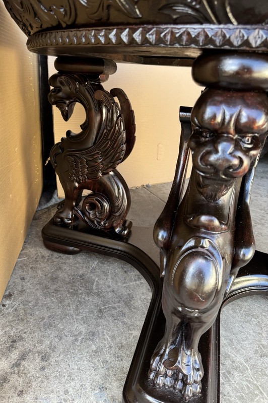 R. J. HORNER CARVED MAHOGANY WING GRIFFIN ROUND CENTER TABLE gallery