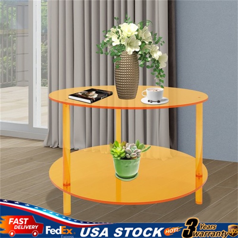 Modern Acrylic Coffee Table Living Room Double Tiers End Table With Storage Rack