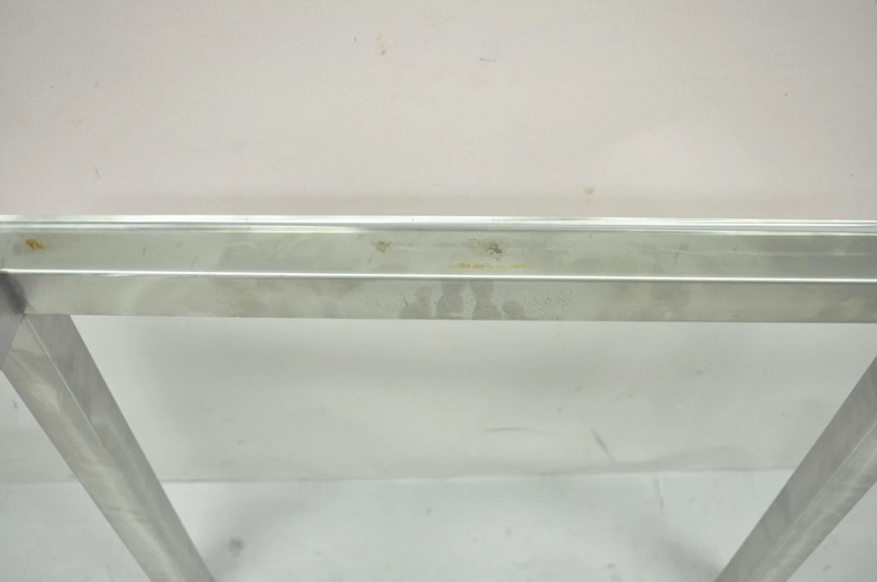 Mid Century Modern Brushed Metal Glass Top Milo Baughman Style Side Table gallery