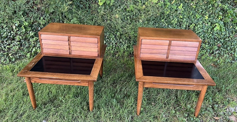 American of Martinsville Dania MCM Side End Bedside Step Tables Merton Gershun
