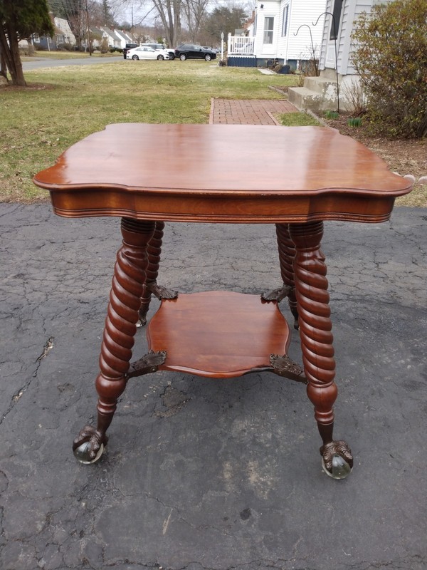 ANTIQUE VICTORIAN MAHOGANY BARLEY TWIST PARLOR TABLE 28x28x29 Ball And Claw Feet