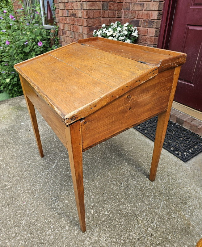 ANTIQUE PINE SLANT TOP DESK AMERICAN PRIMITIVE FLIP STORAGE WORK PLANTATION DESK gallery