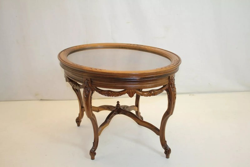 French Louis XV Walnut Lift Top Tray Tea Side End Table with carved swags Apron gallery