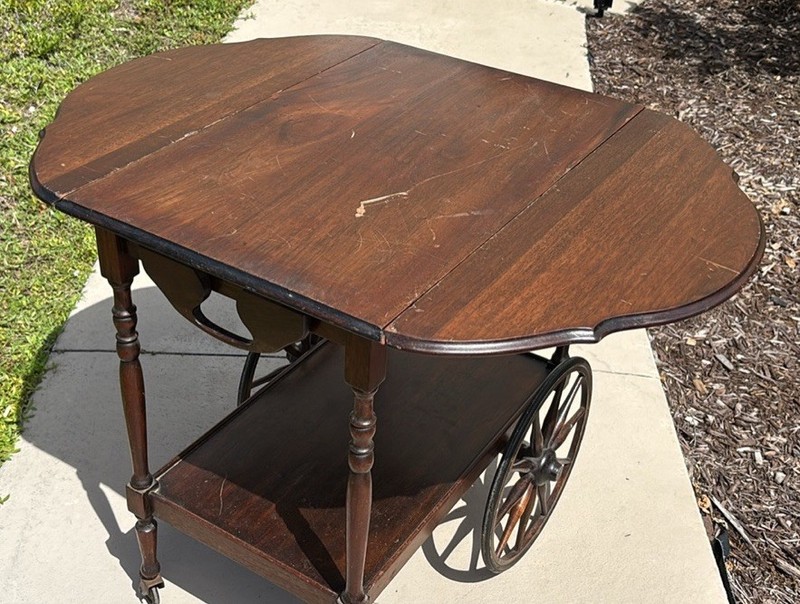 1920’s Antique Mohogny Drop Leaf Tea Cart 360 Turing gallery