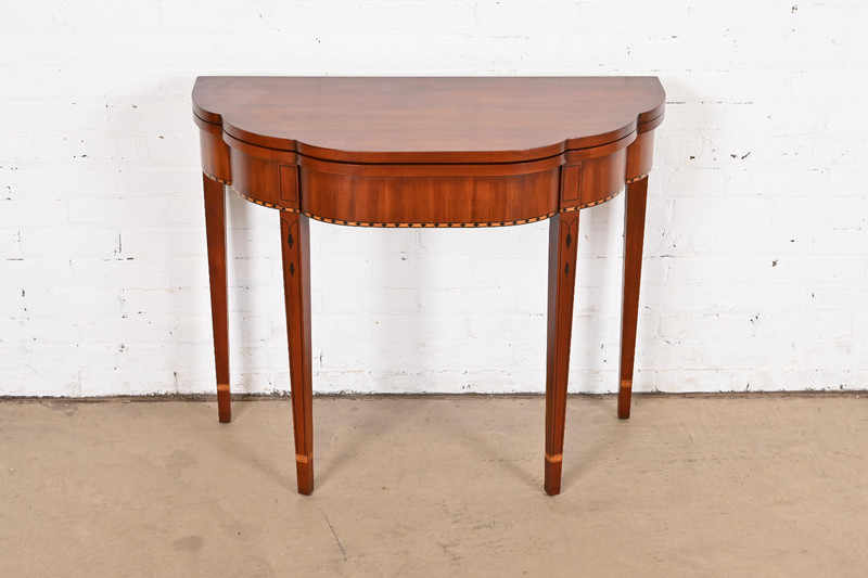 Henkel Harris Federal Inlaid Cherry Wood Flip Top Console Game Table