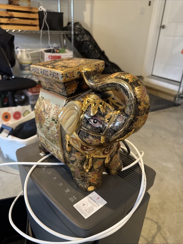 Large Mid 20th Century Japanese Porcelain Satsuma Elephant Plant Stand gallery