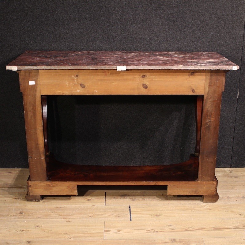 Antique console Italian table mahogany wood marble top Empire style 19th cent gallery