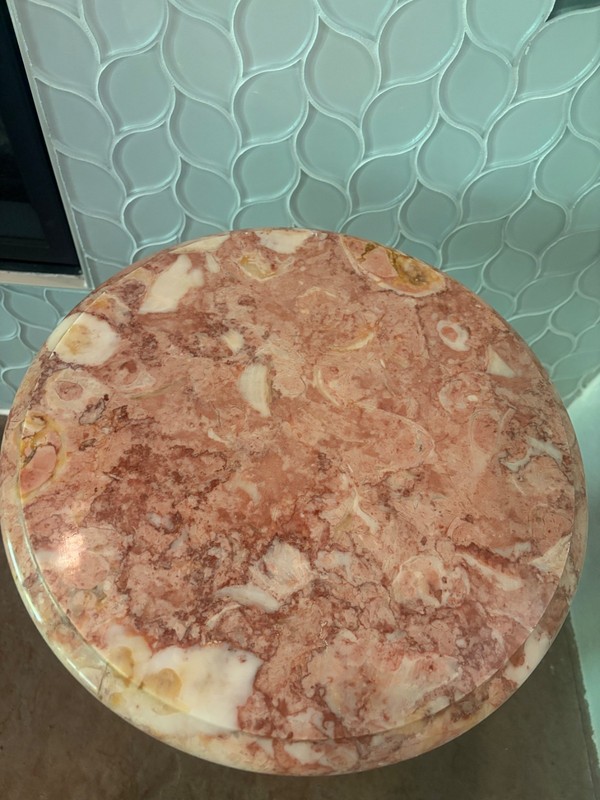 17” Round side Table with Pink Marble Breccia Top and Walnut Base gallery