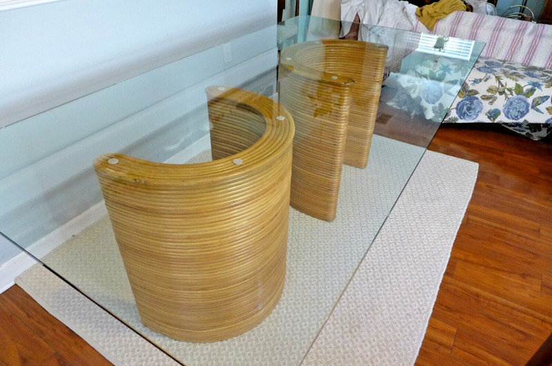 Vintage Pencil Reed Dining Table Gabriella Crespi Style Heavy Glass Top Pedestal gallery