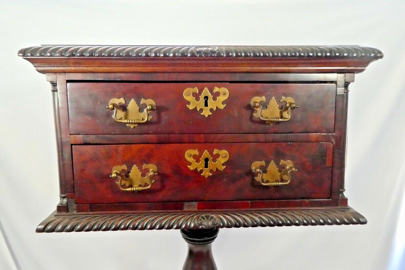 Antique Mahogany 2-Drawer Federal Style Side / End Table. Brass Claw Feet. 1850 gallery