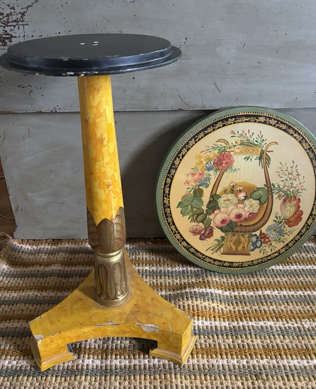 Vintage Hand-Painted Floral Accent Table with Pedestal Base gallery