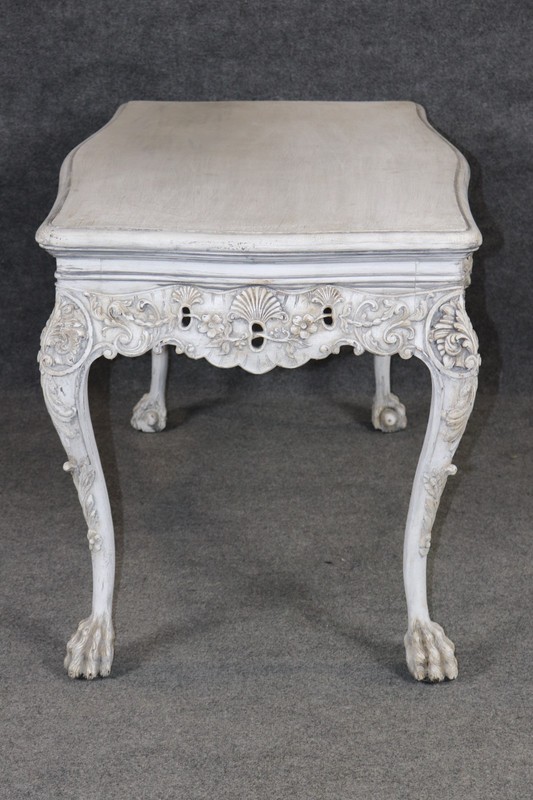 Distressed Painted White Georgian Style Figural Masque Center Table C. 1940s Era gallery