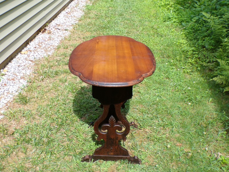 Antique Tilt Top Sewing Table Vintage Walnut Sewing Stand Parlor Lamp Table gallery