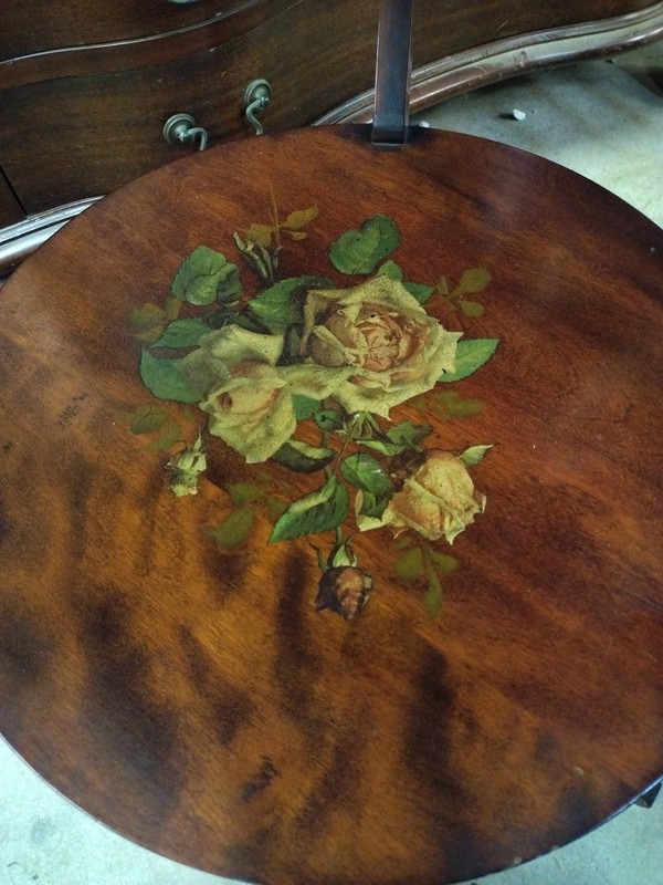 antique two tier Italian accent table roccoco scene, Fragonard style gallery