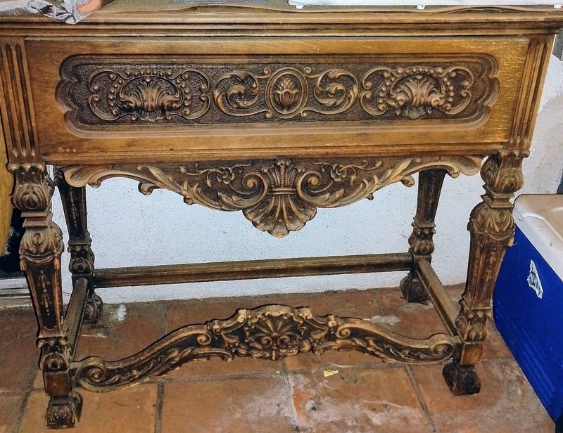 Walnut Ornate Buffet Table With Drawers 3ft Tall 63″ Wide Hand Carved Detail