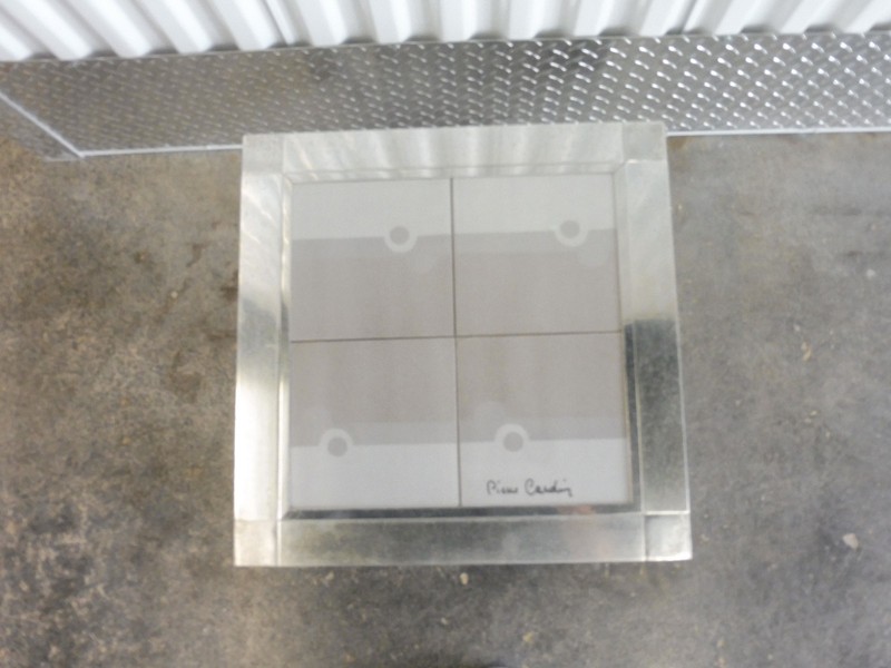 70'S SIGNED PIERRE CARDIN ALUMINUM TILE TOP SIDE TABLE W MOD DESIGN gallery