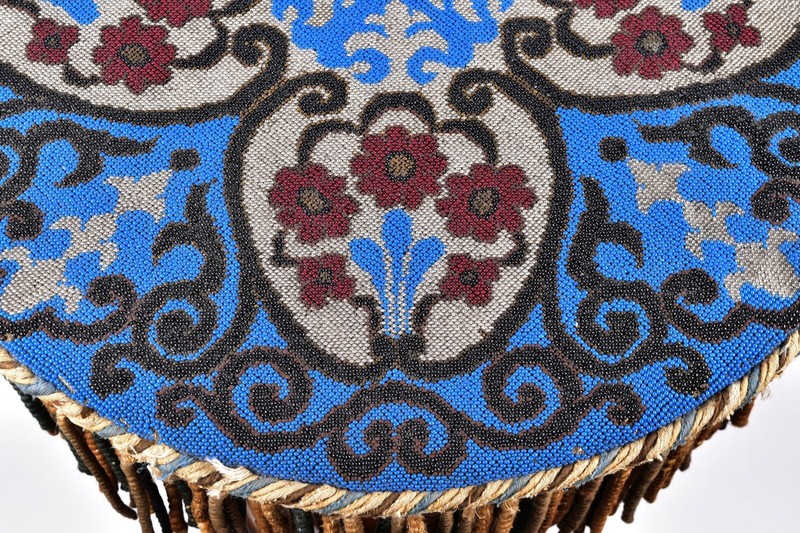 Antique Walnut Side Table with Micro Beaded Top Hand Needlework gallery