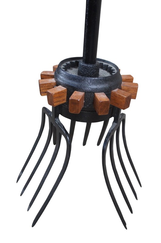 Handmade Oak Industrial Reclaimed Cast Iron Wagon Wheel Pitchfork Bistro Table gallery