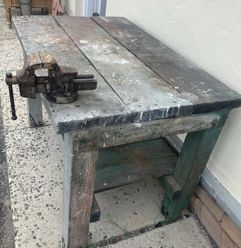 Antique Workbench W/vice Fresh From The Barn gallery