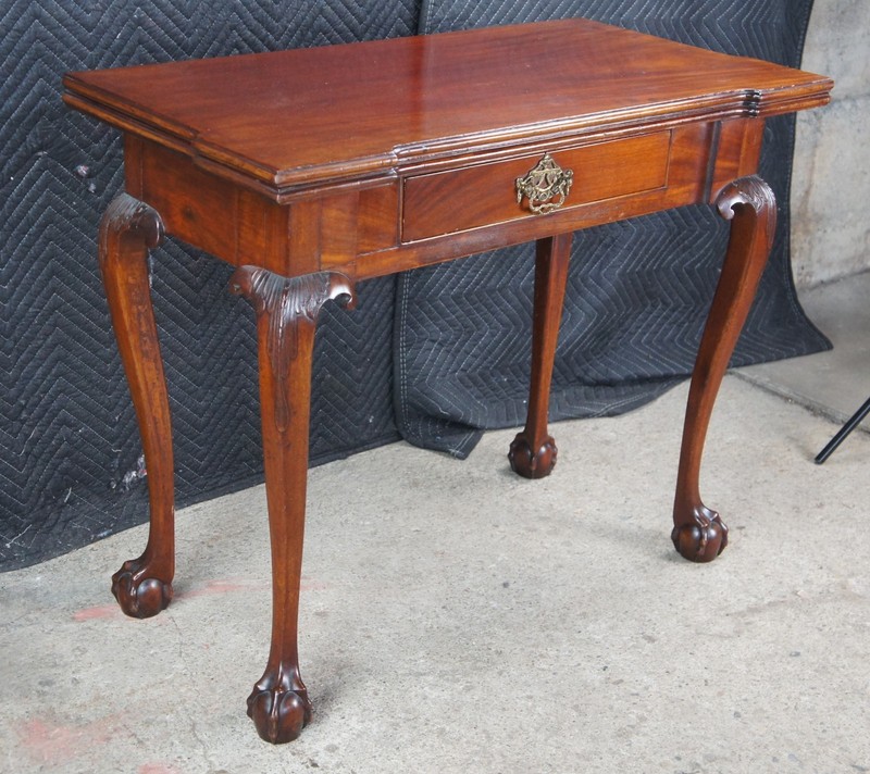 Antique George II Style Chippendale Mahogany Flip Top Claw Foot Card Game Table gallery