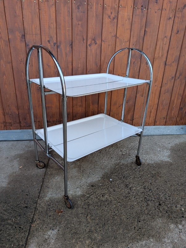 Dinett Serving Cart Tea Cart Table Side Table White Chrome 70s Space Age gallery