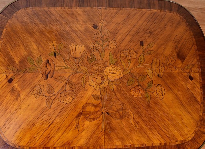1910s Antique French Louis XV Walnut & Satinwood Inlay small Coffee Table FRANCE gallery