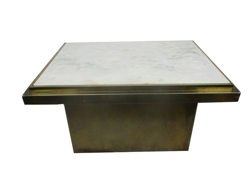 Belgo Chrome Coffee table 70s Art Design Brushed Metal Marble top Extremely Rare gallery