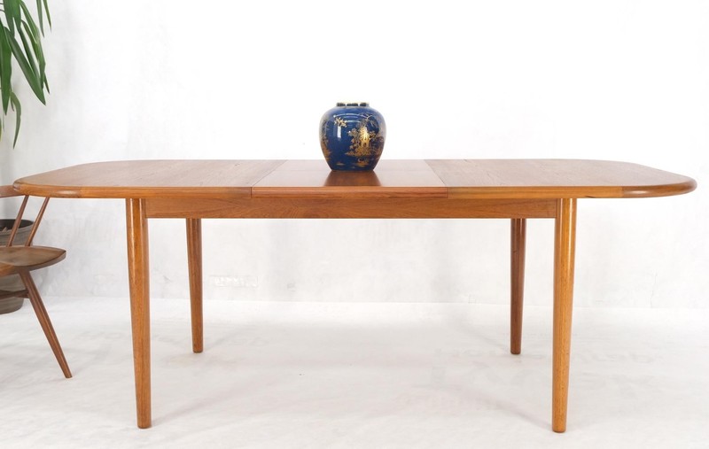 Danish Teak Rounded Corners Rectangle Dining Table One Hide Away Board Leaf Mint gallery