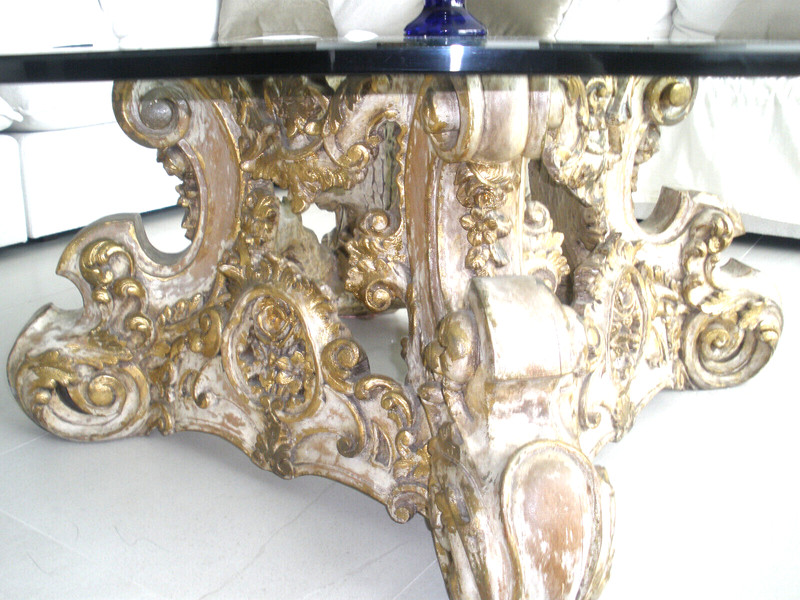 LARGE $35K EXCEPTIONAL 55″ FRENCH ANTIQUE GILT CARVED BASE COFFEE CENTER TABLE
