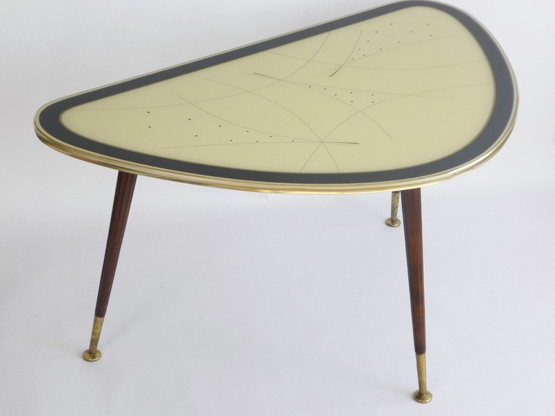Large Vintage Kidney Shaped Coffee Table, Original Space Age Glass Table gallery