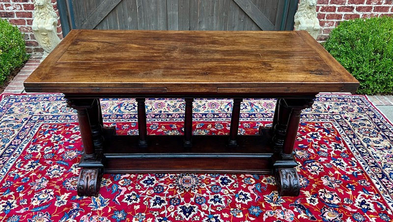 Antique French Dining Table Draw Leaf Altar Table Carved Oak SUPERB Mid-19th C gallery
