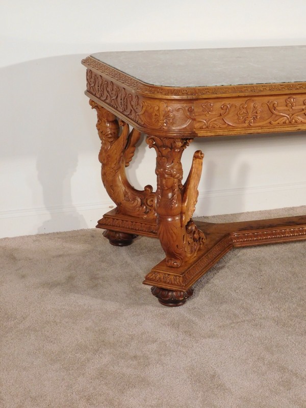 MONUMENTAL R J Horner 1870s 80s Carved Burl Walnut Library Center Entrance Table gallery
